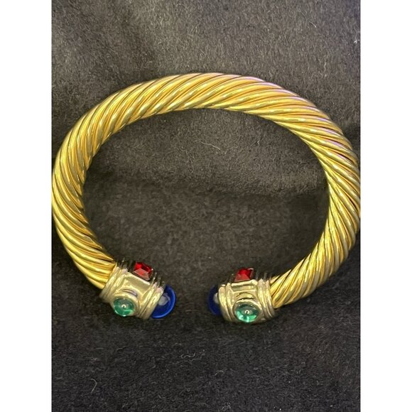 Vtg 90s Mogul Bracelet Gripoix Glass Cabochons Gold Tone Twisted Cable Adjustabl - Picture 16 of 16